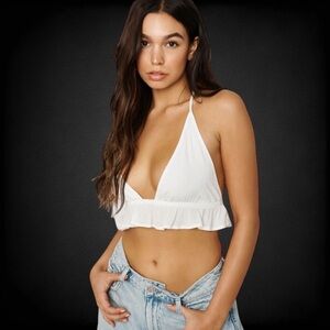 Garage Babydoll Peplum Halter Cami in Snow White